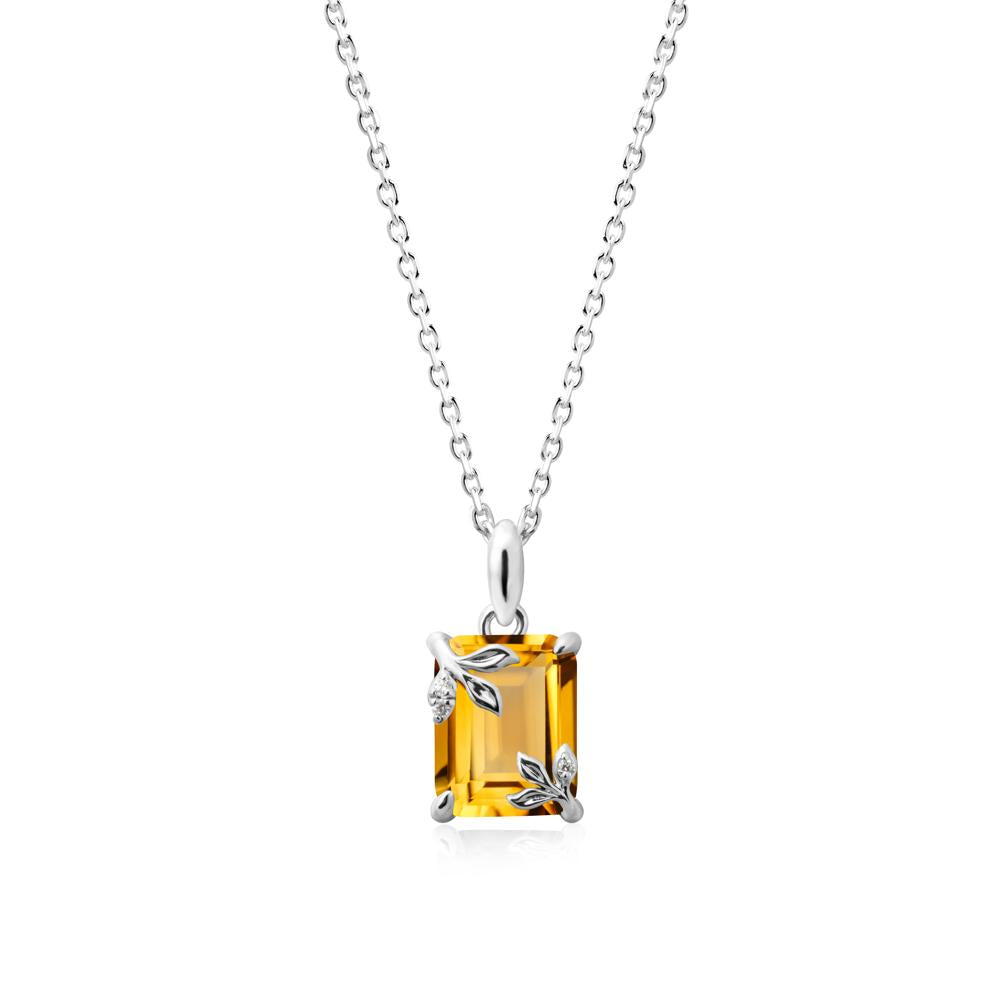 Nature-Inspired Leaf Emerald Cut Citrine Neclace - LUO Jewelry #metal_14k white gold