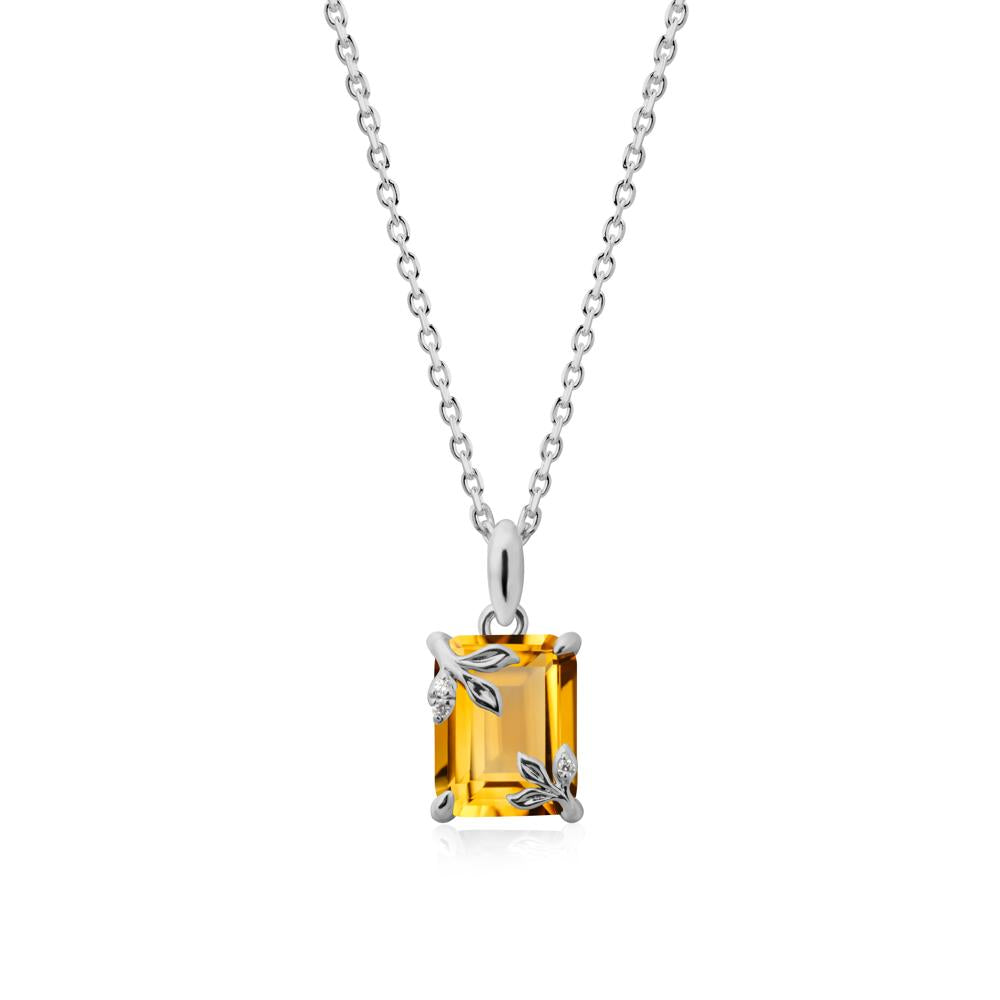 Nature-Inspired Leaf Emerald Cut Citrine Neclace - LUO Jewelry #metal_platinum