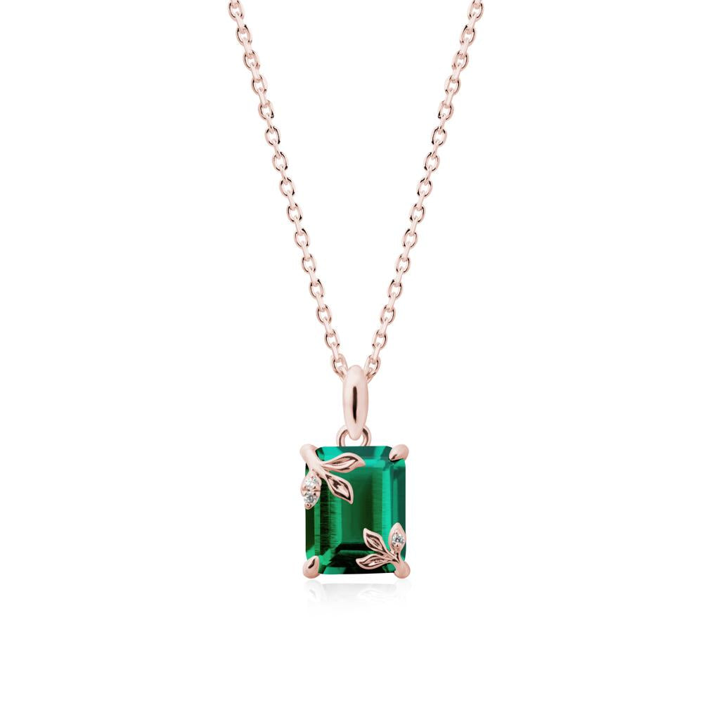 Nature-Inspired Leaf Emerald Cut Emerald Neclace - LUO Jewelry #metal_18k rose gold