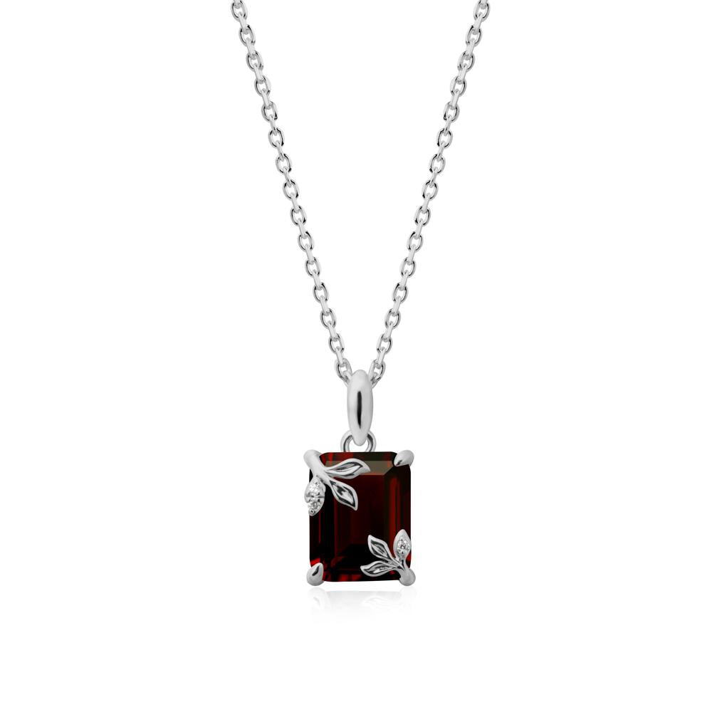 Nature-Inspired Leaf Emerald Cut Garnet Pendant - LUO Jewelry #metal_platinum
