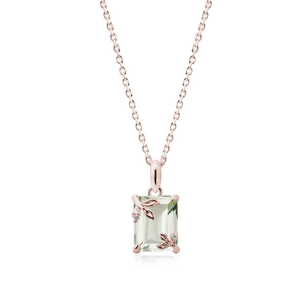 Nature-Inspired Leaf Emerald Cut Green Amethyst Neclace - LUO Jewelry #metal_14k rose gold
