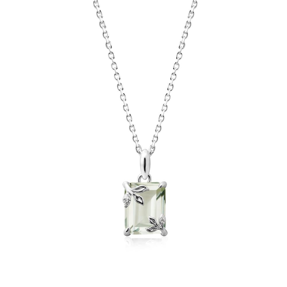 Nature-Inspired Leaf Emerald Cut Green Amethyst Neclace - LUO Jewelry #metal_14k white gold