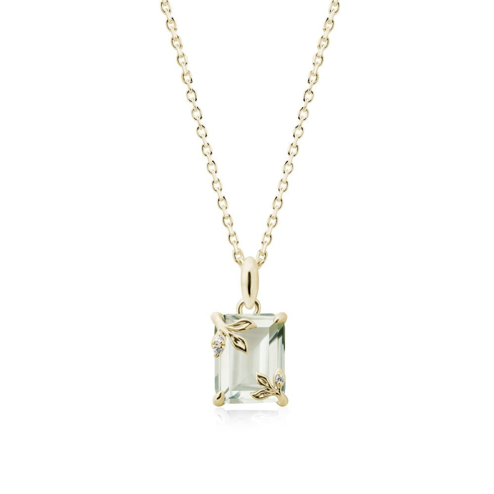 Nature-Inspired Leaf Emerald Cut Green Amethyst Neclace - LUO Jewelry #metal_14k yellow gold
