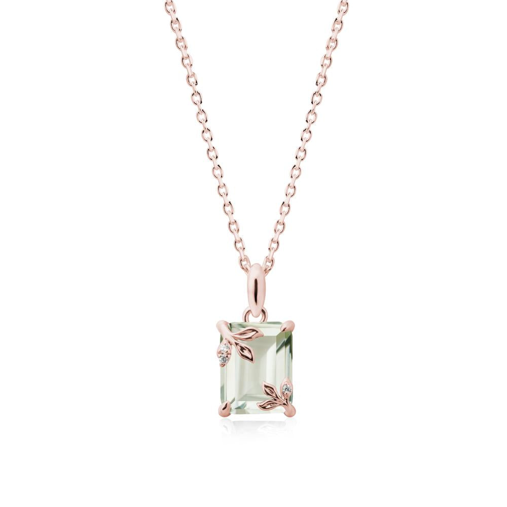 Nature-Inspired Leaf Emerald Cut Green Amethyst Neclace - LUO Jewelry #metal_18k rose gold