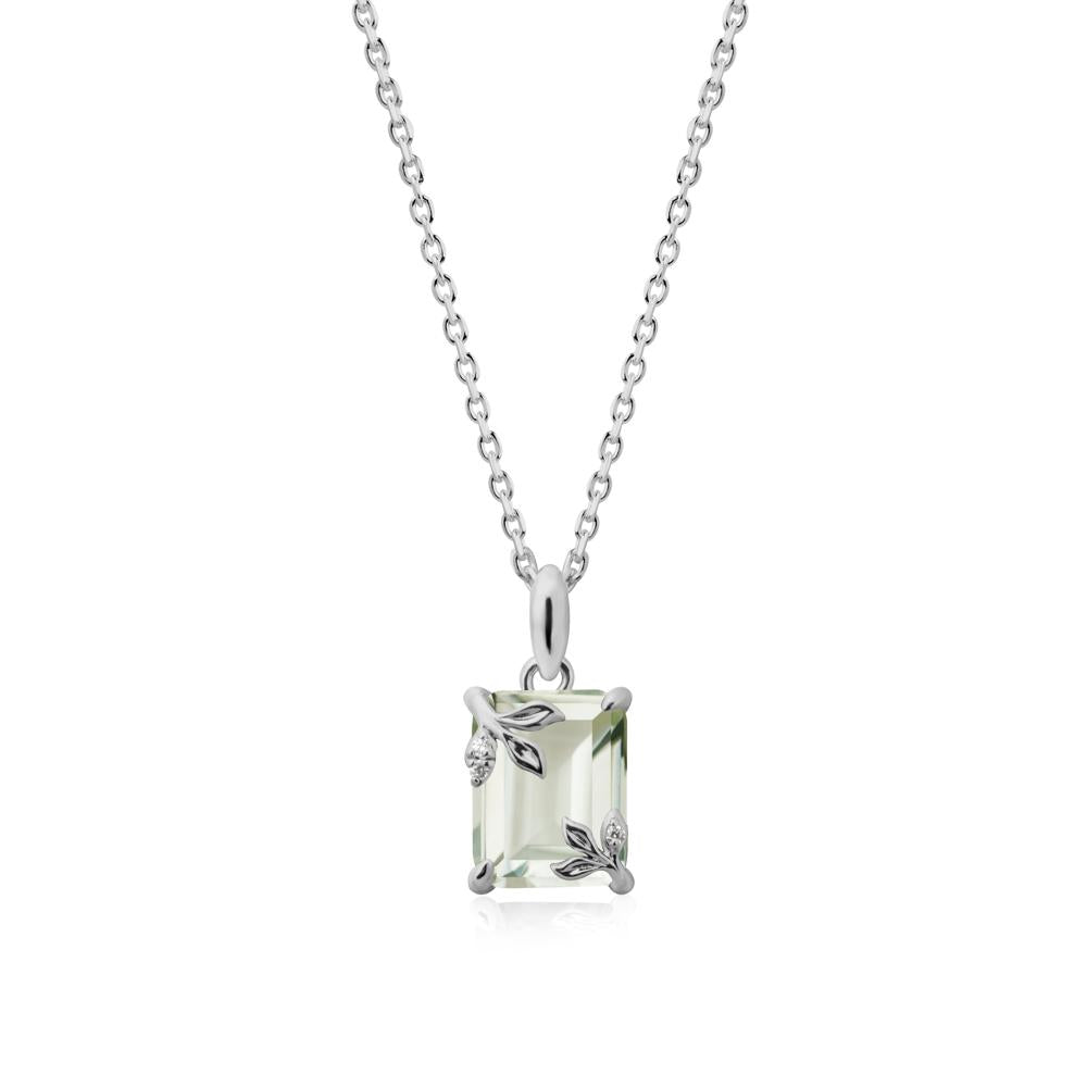 Nature-Inspired Leaf Emerald Cut Green Amethyst Neclace - LUO Jewelry #metal_platinum