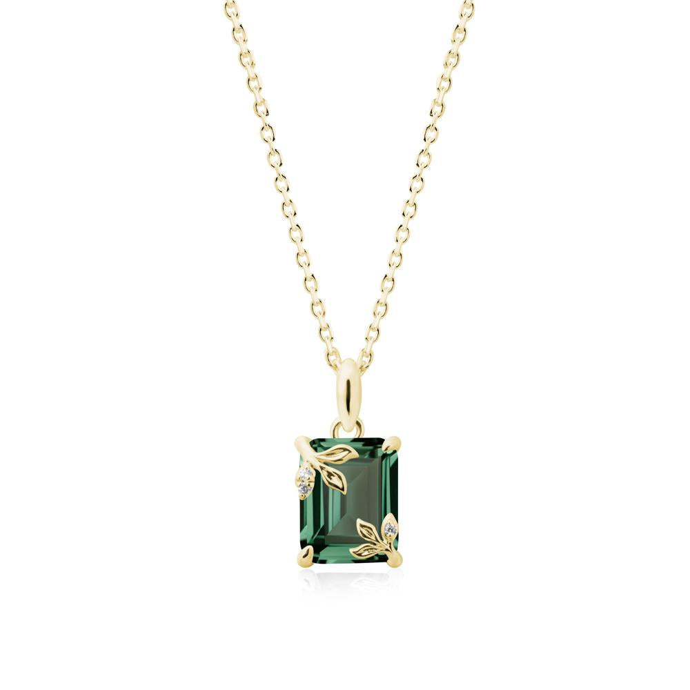 Nature-Inspired Leaf Emerald Cut Green Sapphire Pendant - LUO Jewelry #metal_18k yellow gold