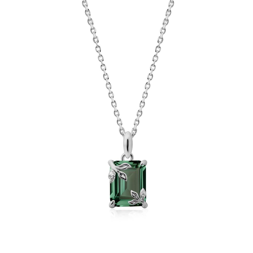 Nature-Inspired Leaf Emerald Cut Green Sapphire Pendant - LUO Jewelry #metal_platinum