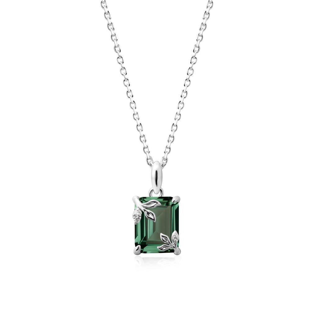Nature-Inspired Leaf Emerald Cut Green Sapphire Pendant - LUO Jewelry #metal_sterling silver