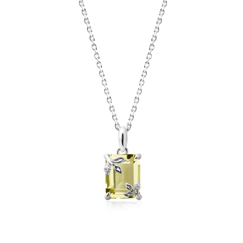 Nature-Inspired Leaf Emerald Cut Lemon Quartz Neclace - LUO Jewelry #metal_14k white gold