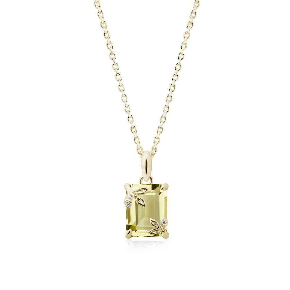 Nature-Inspired Leaf Emerald Cut Lemon Quartz Neclace - LUO Jewelry #metal_14k yellow gold