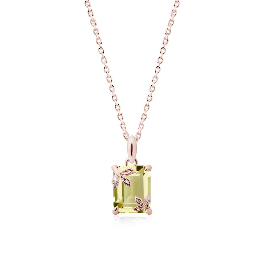Nature-Inspired Leaf Emerald Cut Lemon Quartz Neclace - LUO Jewelry #metal_18k rose gold