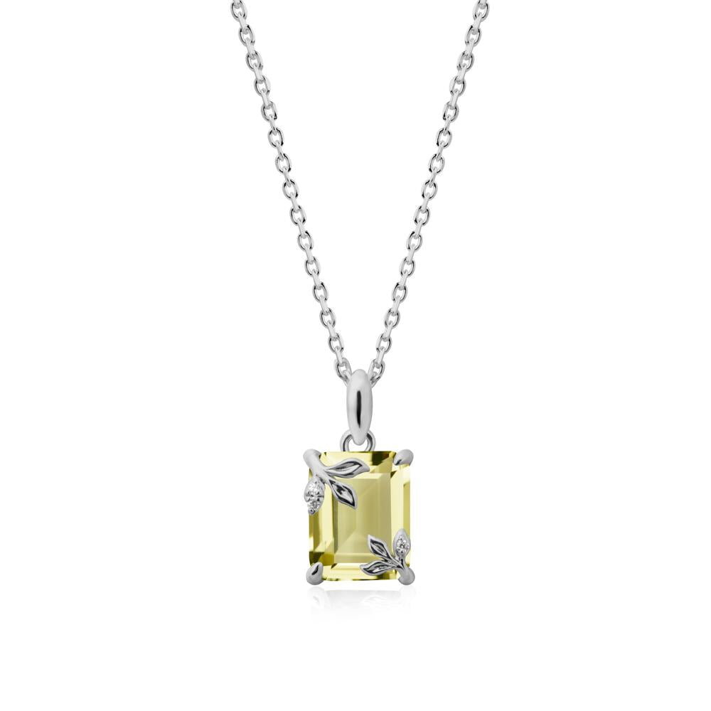 Nature-Inspired Leaf Emerald Cut Lemon Quartz Neclace - LUO Jewelry #metal_platinum