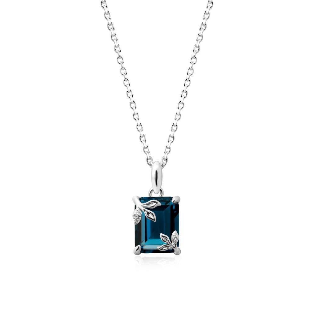 Nature-Inspired Leaf Emerald Cut London Blue Topaz Pendant - LUO Jewelry #metal_14k white gold