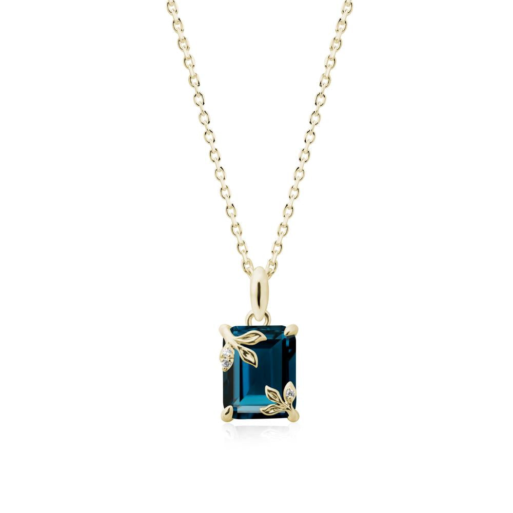 Nature-Inspired Leaf Emerald Cut London Blue Topaz Pendant - LUO Jewelry #metal_14k yellow gold