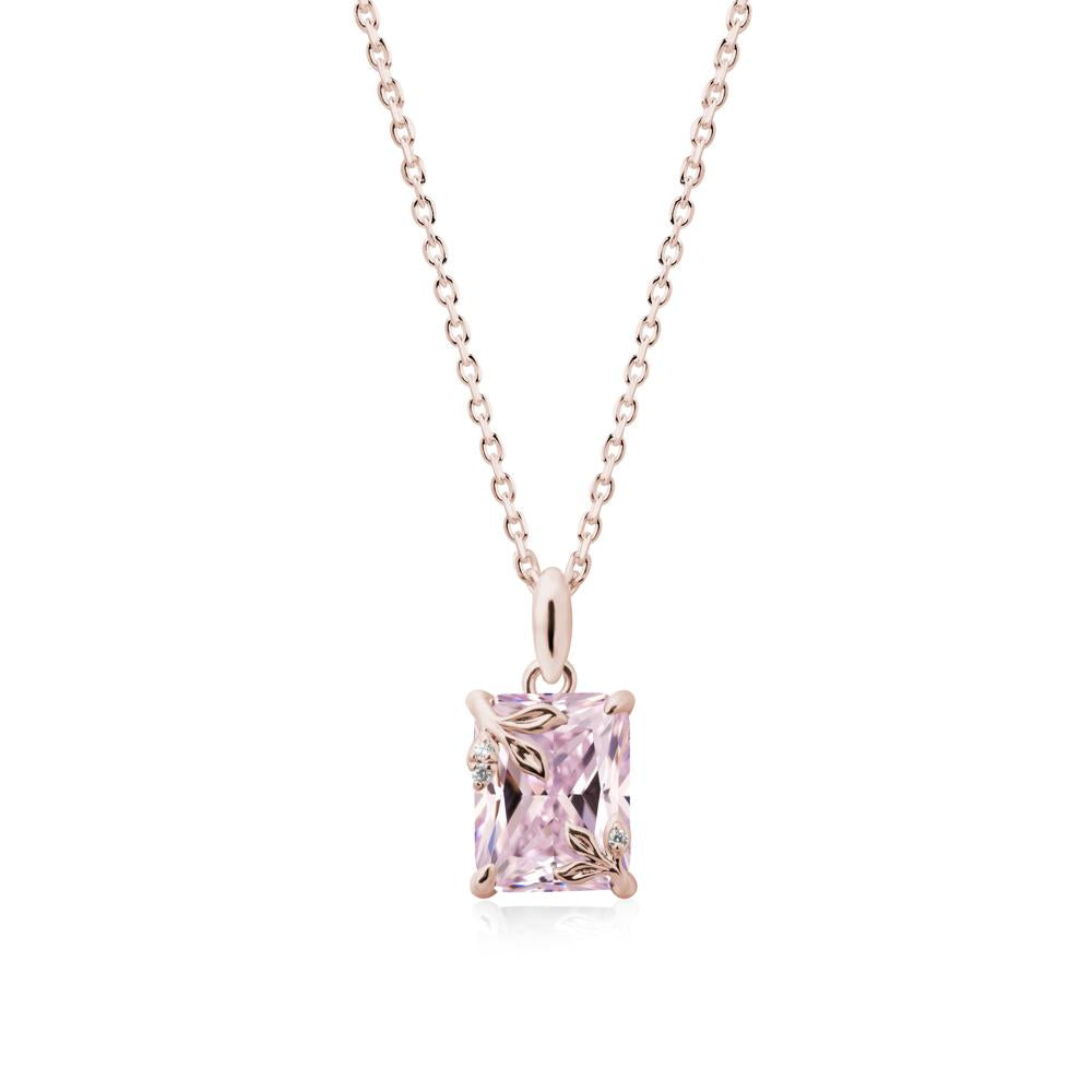 Nature-Inspired Leaf Emerald Cut Pink Cubic Zirconia Pendant - LUO Jewelry #metal_14k rose gold