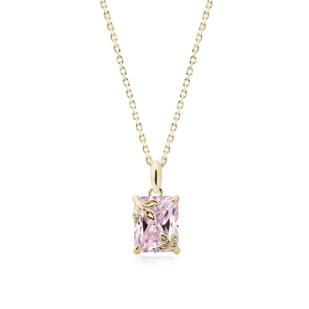 Nature-Inspired Leaf Emerald Cut Pink Cubic Zirconia Pendant - LUO Jewelry #metal_14k yellow gold