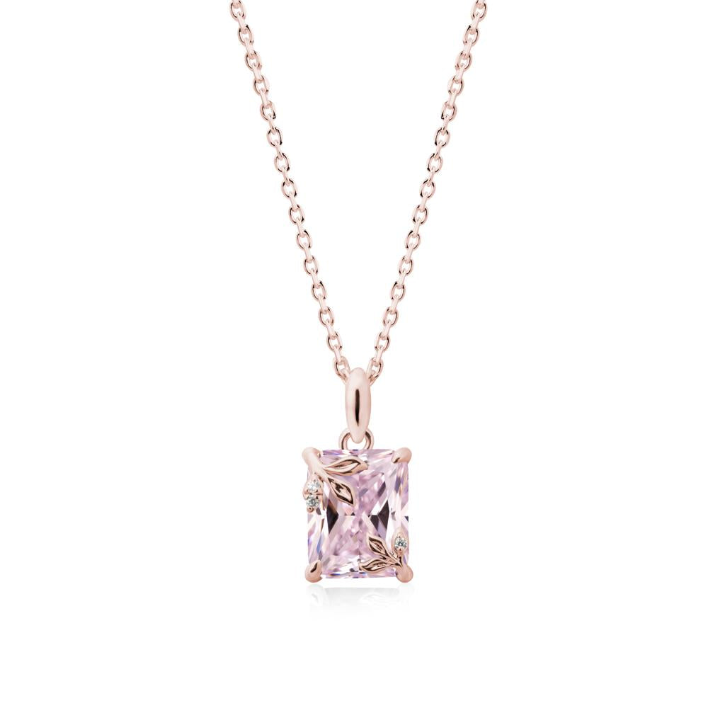 Nature-Inspired Leaf Emerald Cut Pink Cubic Zirconia Pendant - LUO Jewelry #metal_18k rose gold