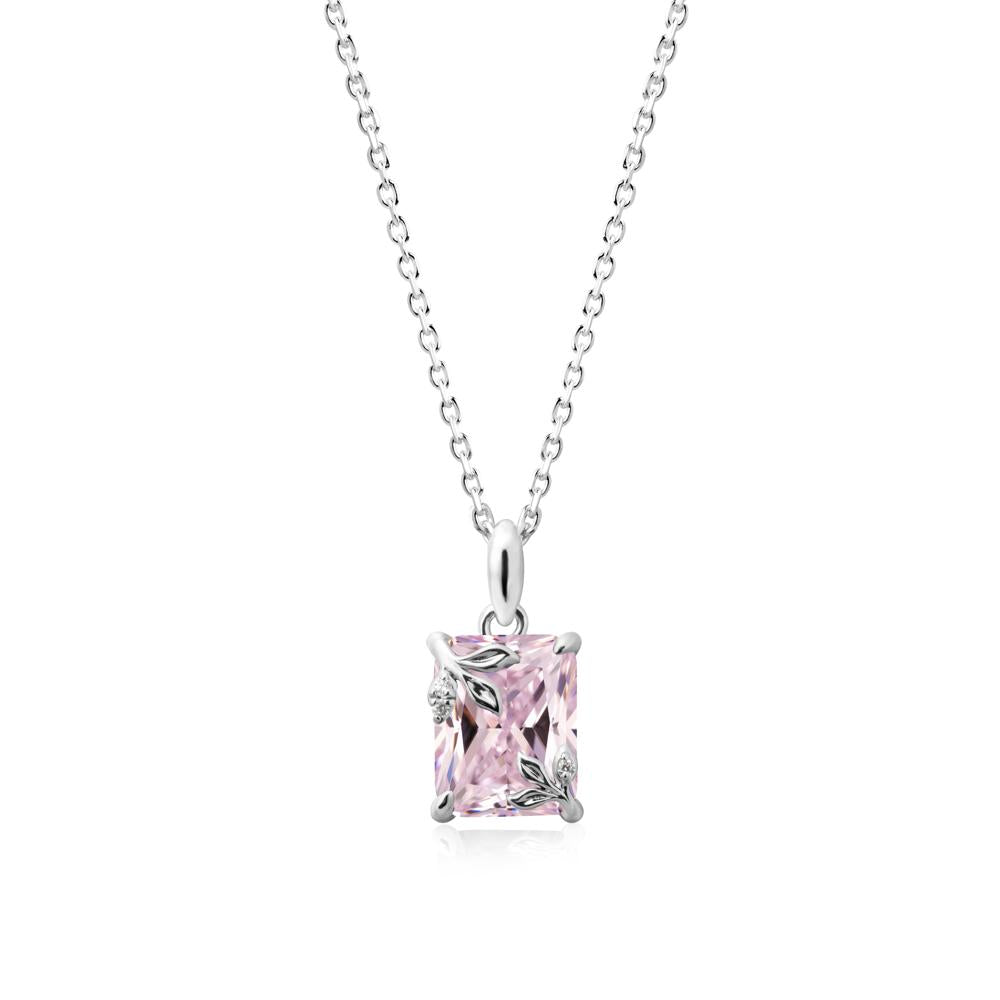 Nature-Inspired Leaf Emerald Cut Pink Cubic Zirconia Pendant - LUO Jewelry #metal_18k white gold