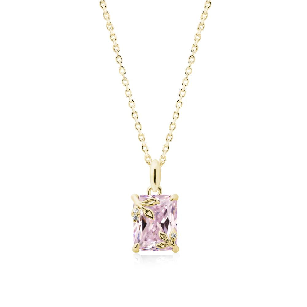 Nature-Inspired Leaf Emerald Cut Pink Cubic Zirconia Pendant - LUO Jewelry #metal_18k yellow gold