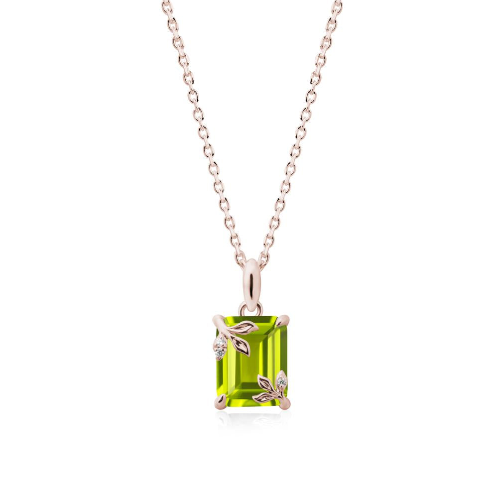 Nature-Inspired Leaf Emerald Cut Peridot Neclace - LUO Jewelry #metal_14k rose gold