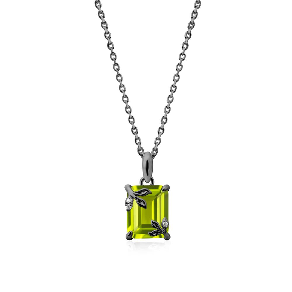 Nature-Inspired Leaf Emerald Cut Peridot Neclace - LUO Jewelry #metal_black finish sterling silver