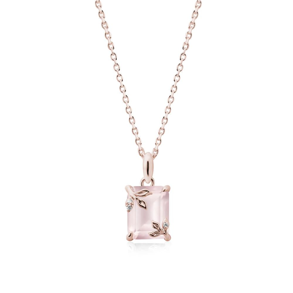 Nature-Inspired Leaf Emerald Cut Rose Quartz Pendant - LUO Jewelry #metal_14k rose gold