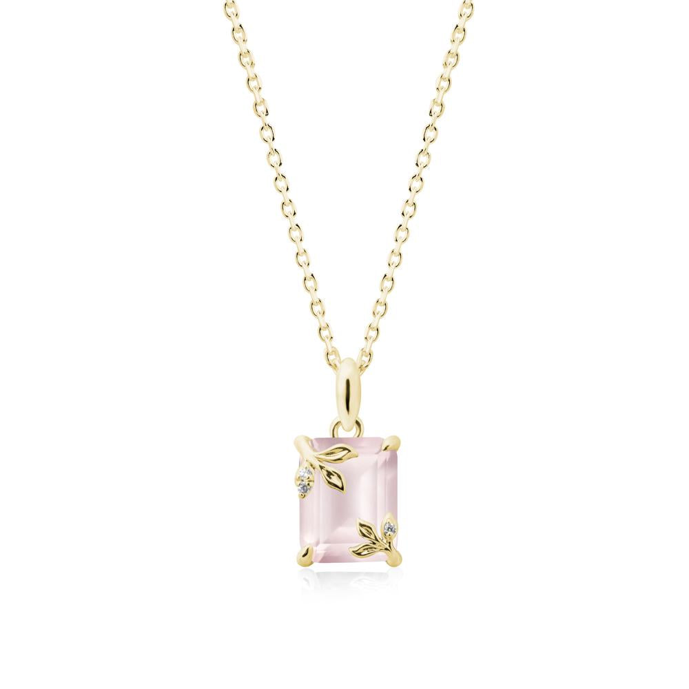 Nature-Inspired Leaf Emerald Cut Rose Quartz Pendant - LUO Jewelry #metal_18k yellow gold