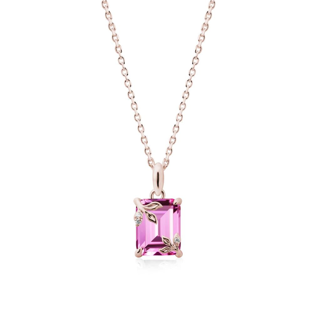 Nature-Inspired Leaf Emerald Cut Pink Sapphire Neclace - LUO Jewelry #metal_14k rose gold