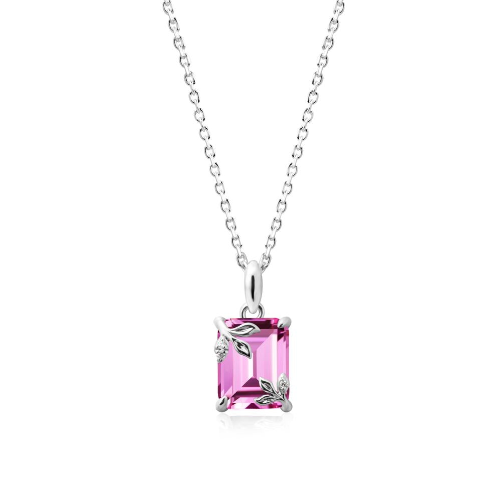 Nature-Inspired Leaf Emerald Cut Pink Sapphire Neclace - LUO Jewelry #metal_14k white gold