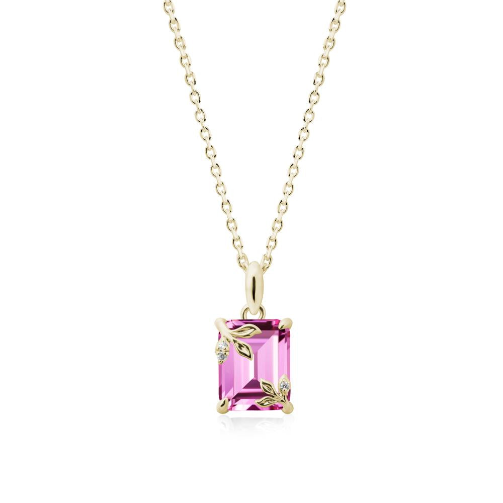 Nature-Inspired Leaf Emerald Cut Pink Sapphire Neclace - LUO Jewelry #metal_14k yellow gold