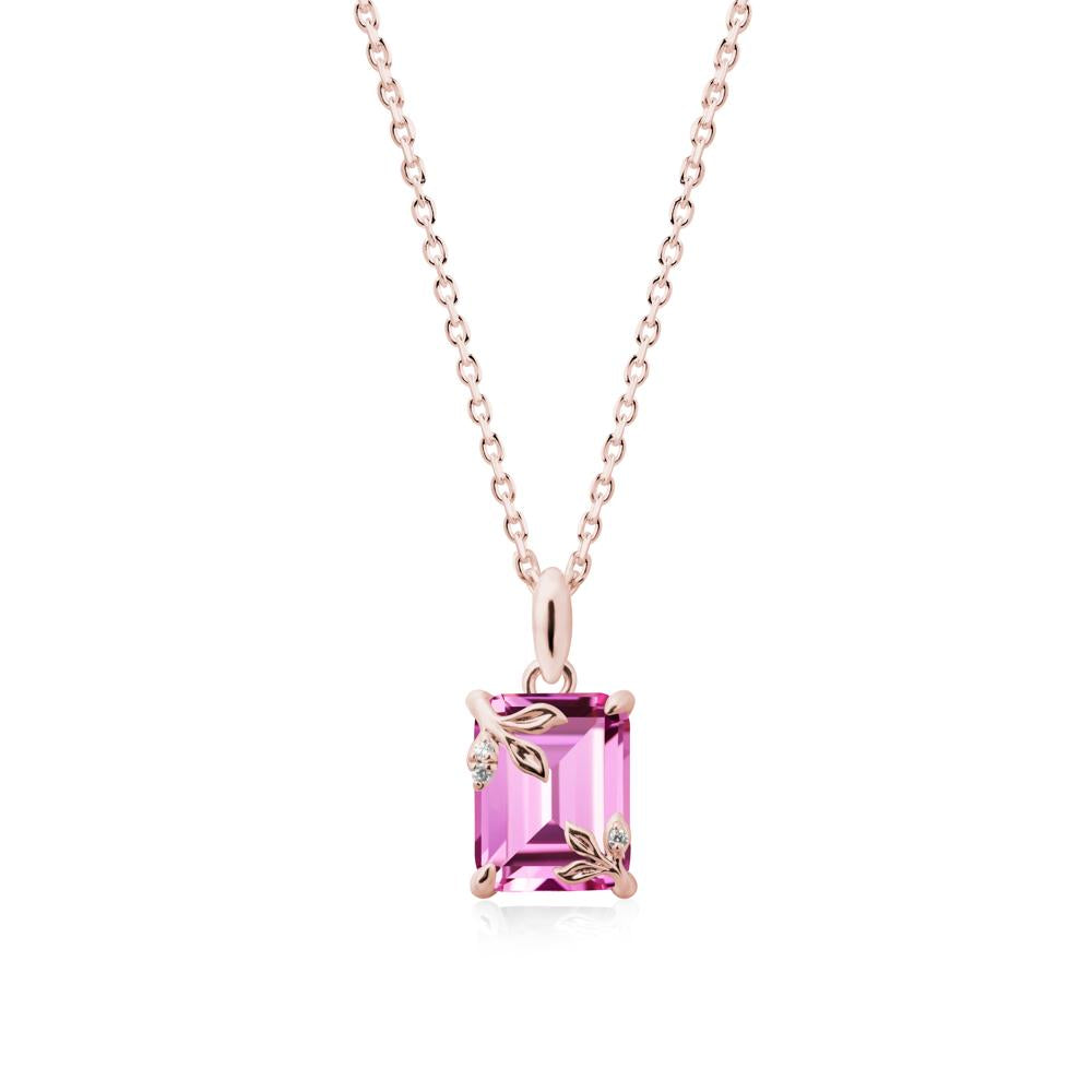 Nature-Inspired Leaf Emerald Cut Pink Sapphire Neclace - LUO Jewelry #metal_18k rose gold