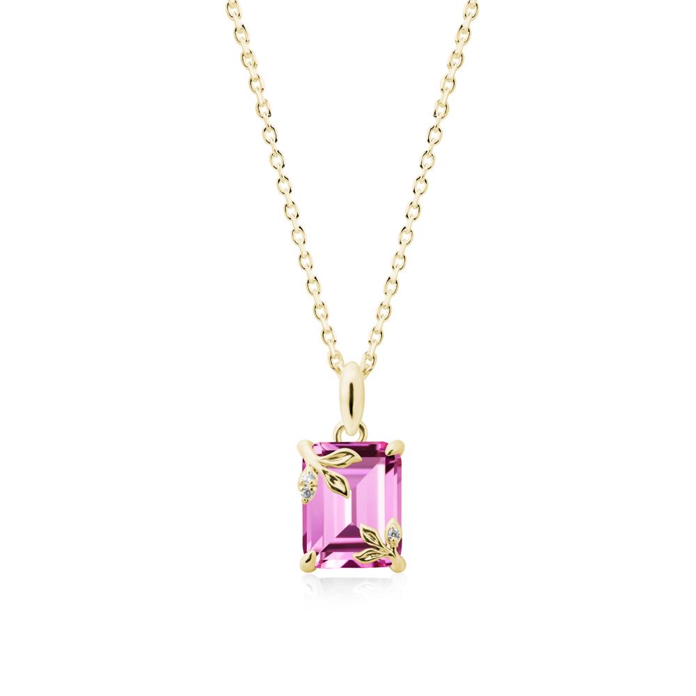 Nature-Inspired Leaf Emerald Cut Pink Sapphire Neclace - LUO Jewelry #metal_18k yellow gold