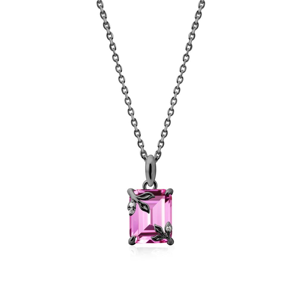 Nature-Inspired Leaf Emerald Cut Pink Sapphire Neclace - LUO Jewelry #metal_black finish sterling silver
