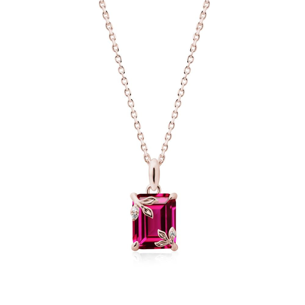 Nature-Inspired Leaf Emerald Cut Ruby Pendant - LUO Jewelry #metal_14k rose gold
