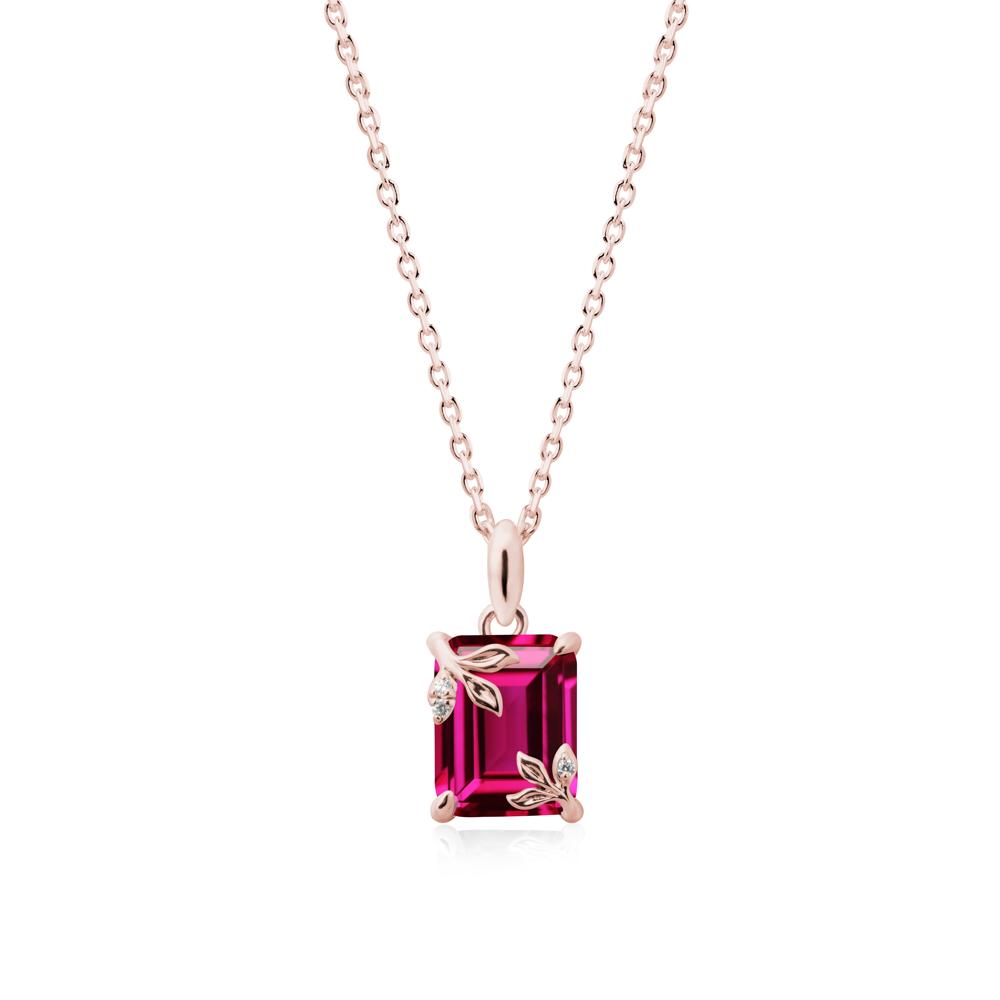 Nature-Inspired Leaf Emerald Cut Ruby Pendant - LUO Jewelry #metal_18k rose gold