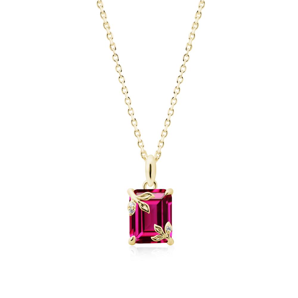Nature-Inspired Leaf Emerald Cut Ruby Pendant - LUO Jewelry #metal_18k yellow gold