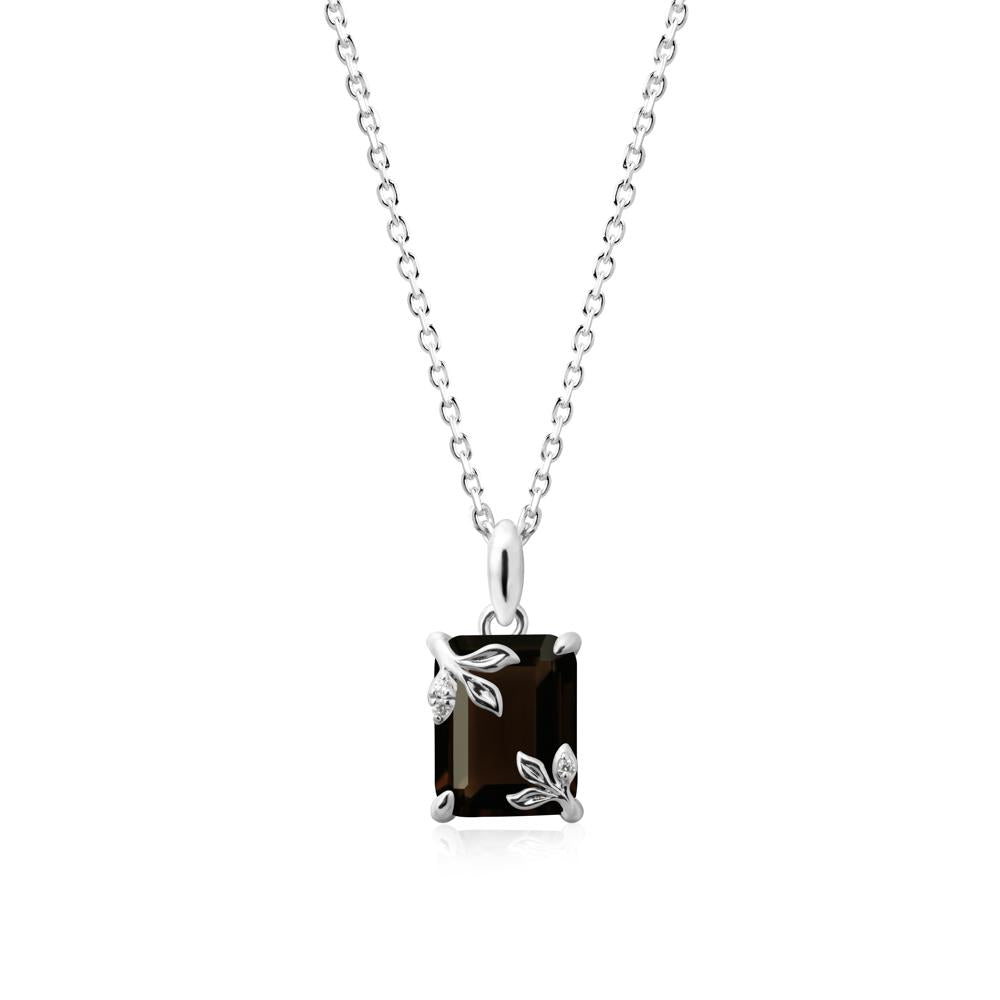 Nature-Inspired Leaf Emerald Cut Smoky Quartz Neclace - LUO Jewelry #metal_18k white gold
