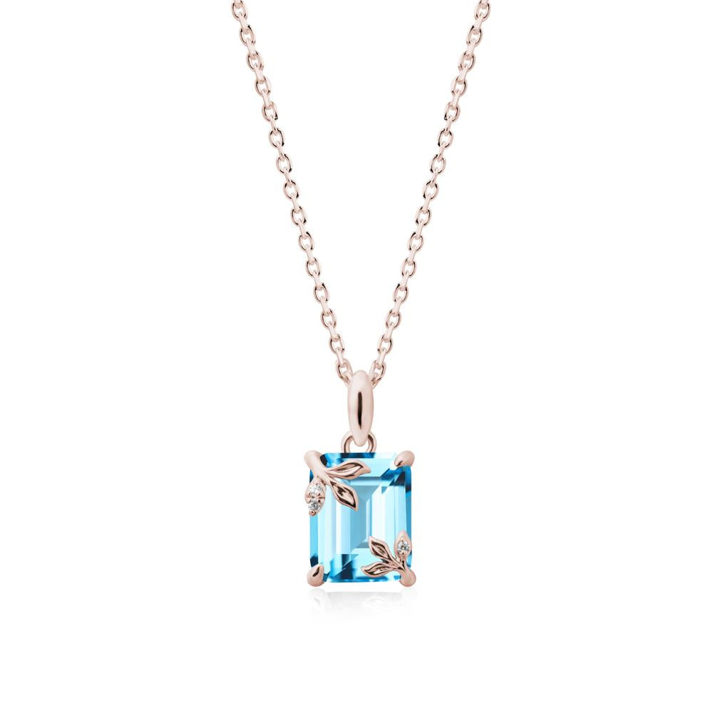 Nature-Inspired Leaf Emerald Cut Swiss Blue Topaz Pendant - LUO Jewelry #metal_14k rose gold