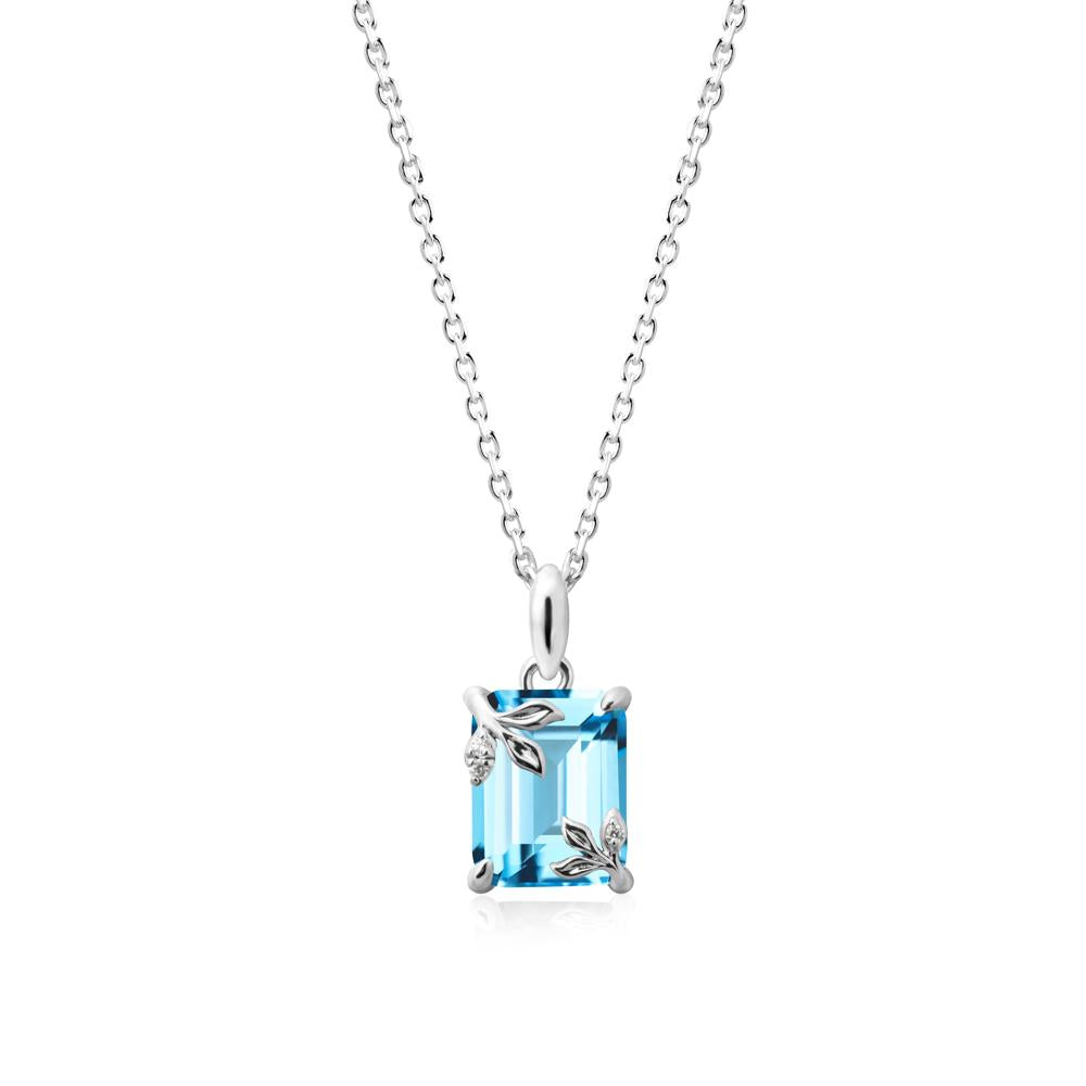 Nature-Inspired Leaf Emerald Cut Swiss Blue Topaz Pendant - LUO Jewelry #metal_14k white gold
