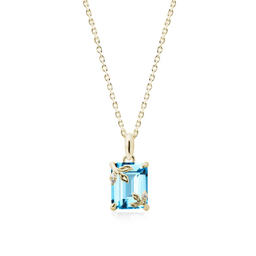 Nature-Inspired Leaf Emerald Cut Swiss Blue Topaz Pendant - LUO Jewelry #metal_14k yellow gold