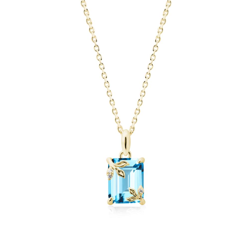 Nature-Inspired Leaf Emerald Cut Swiss Blue Topaz Pendant - LUO Jewelry #metal_18k yellow gold