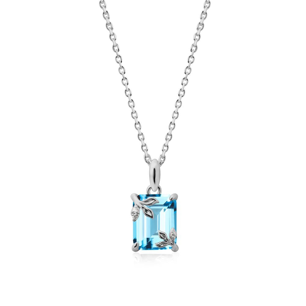 Nature-Inspired Leaf Emerald Cut Swiss Blue Topaz Pendant - LUO Jewelry #metal_platinum