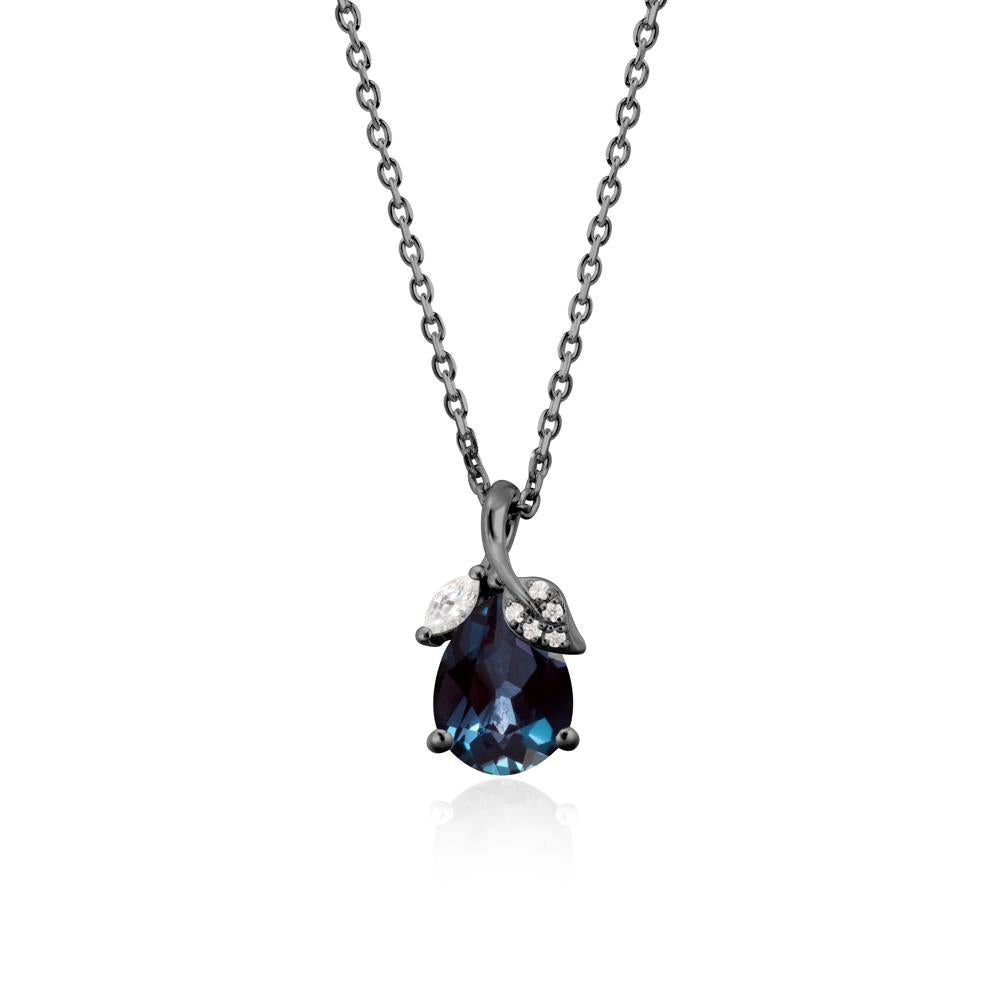 Pear Shaped Alexandrite Leaf Pendant Necklace - LUO Jewelry #metal_black finish sterling silver