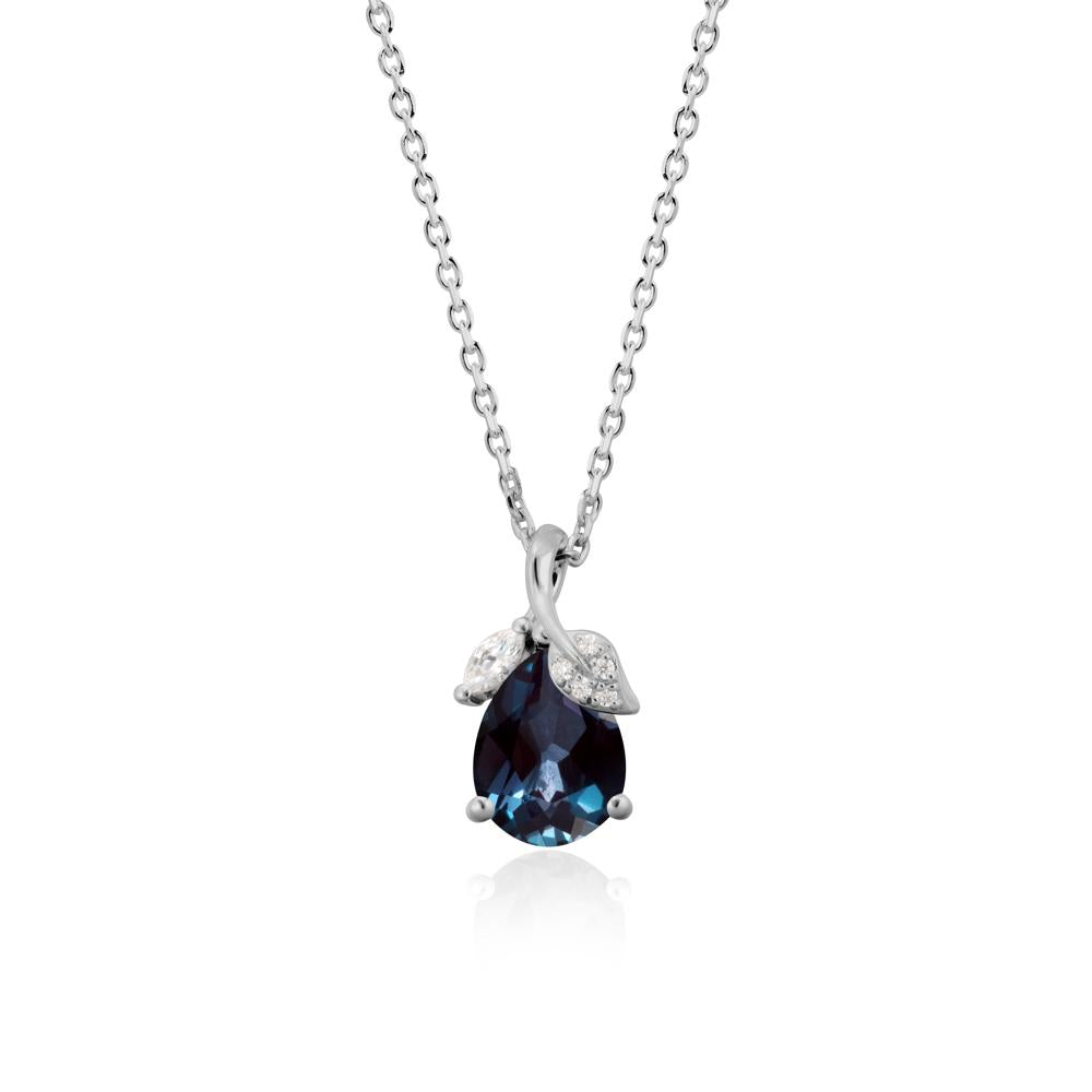 Pear Shaped Alexandrite Leaf Pendant Necklace - LUO Jewelry #metal_platinum