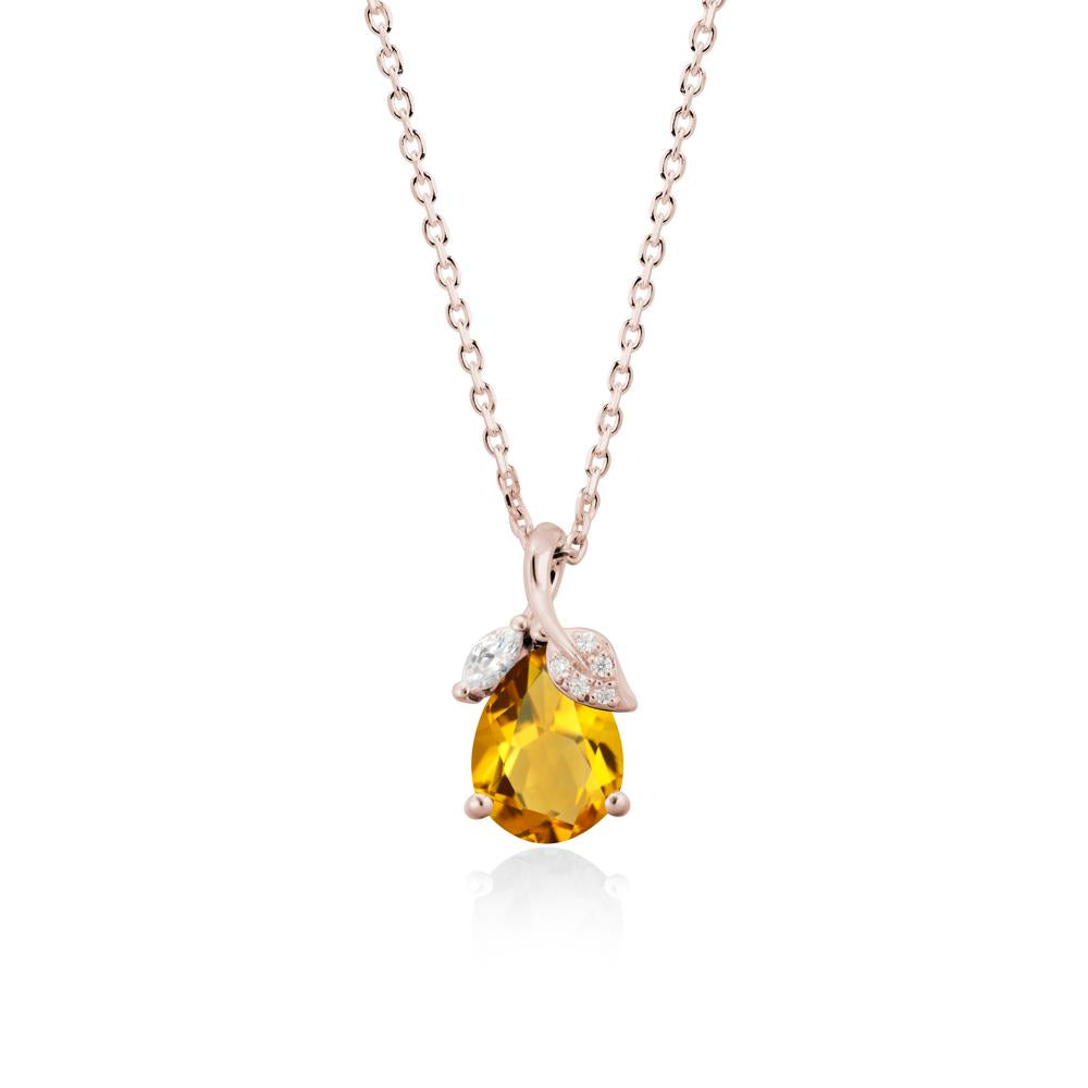 Pear Shaped Citrine Leaf Pendant Necklace - LUO Jewelry #metal_14k rose gold