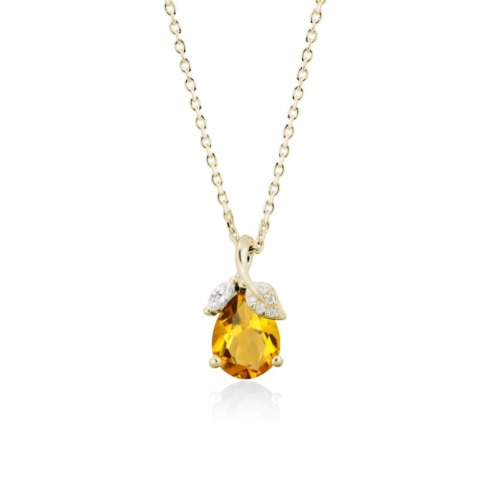 Pear Shaped Citrine Leaf Pendant Necklace - LUO Jewelry #metal_14k yellow gold