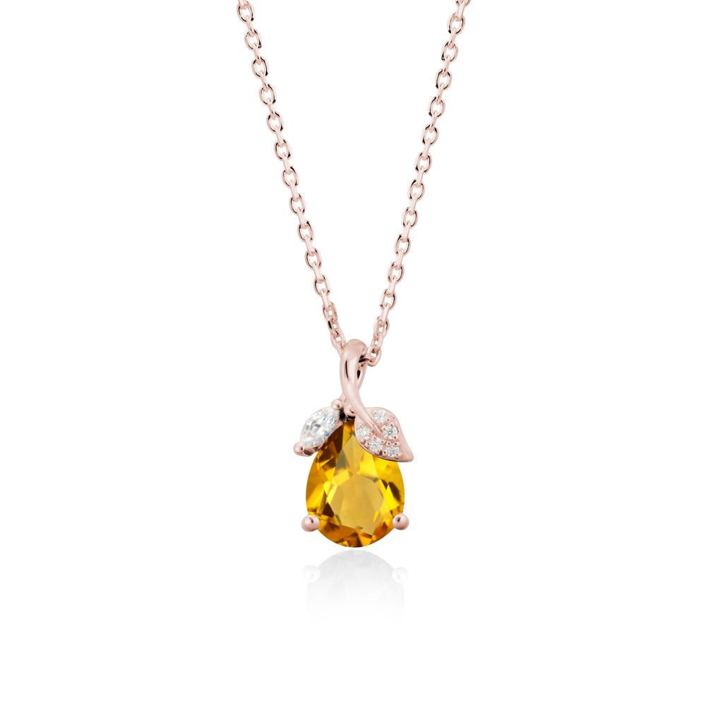 Pear Shaped Citrine Leaf Pendant Necklace - LUO Jewelry #metal_18k rose gold
