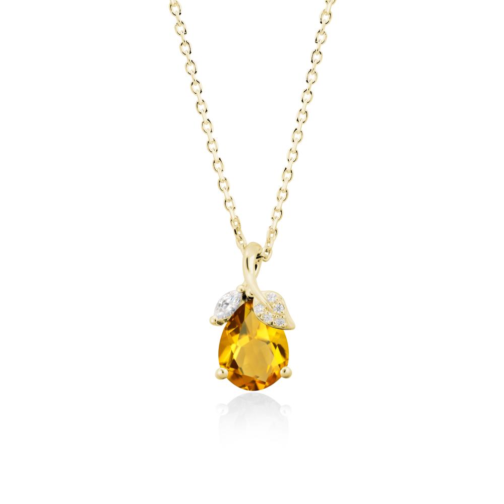 Pear Shaped Citrine Leaf Pendant Necklace - LUO Jewelry #metal_18k yellow gold