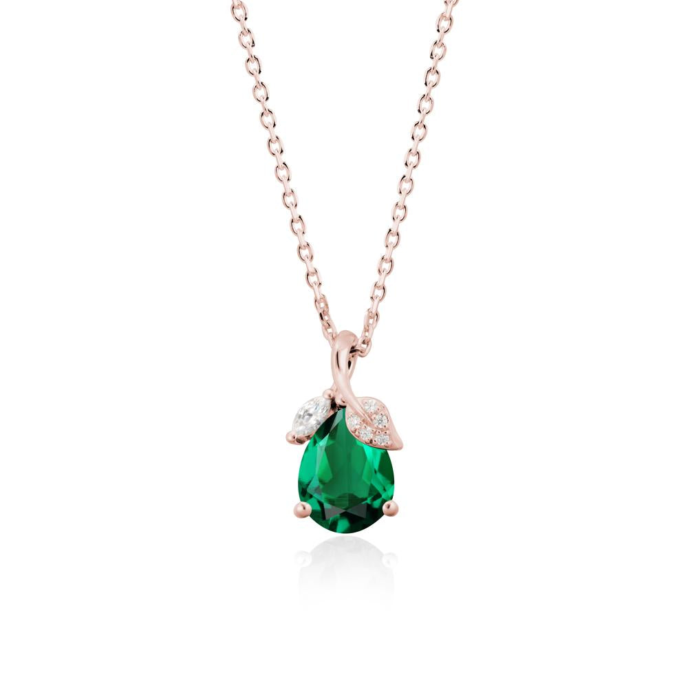 Nature Leaf Design Teardrop Emerald Pendant - LUO Jewelry #metal_18k rose gold