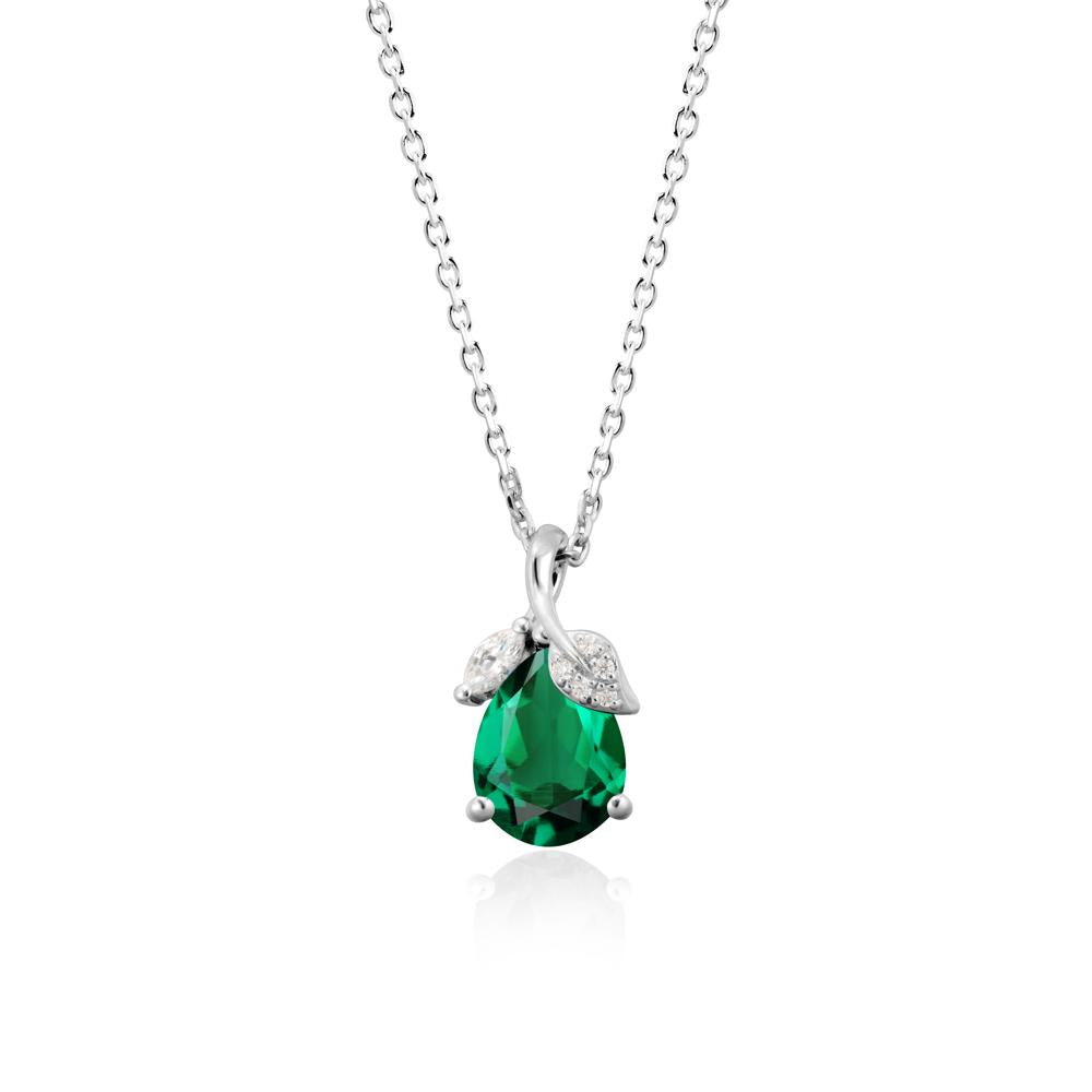 Nature Leaf Design Teardrop Emerald Pendant - LUO Jewelry #metal_sterling silver